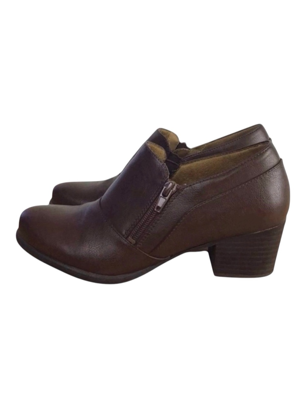 NATURAL Soul brown leather chunky heeled shoes round toe comfortable size 7.5